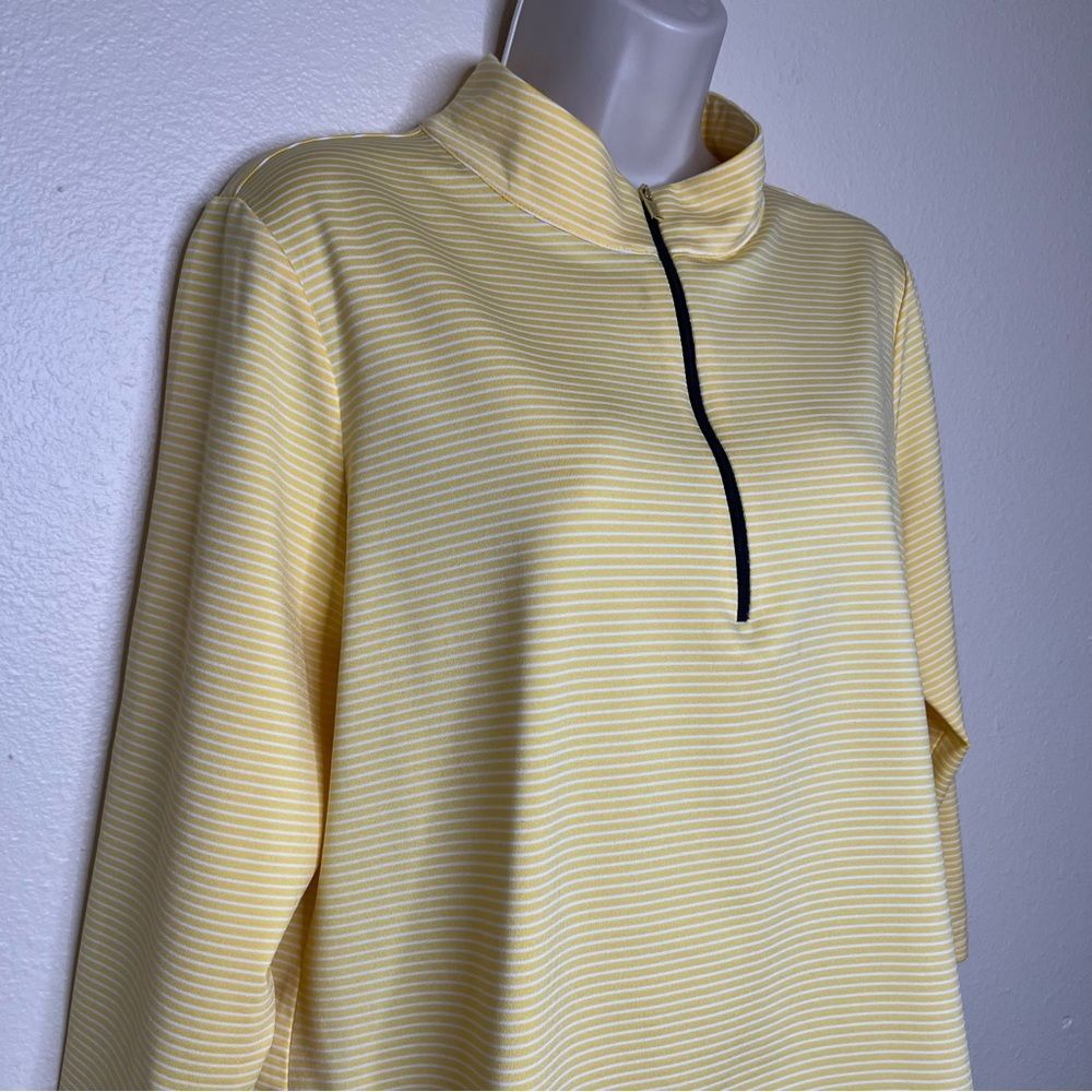 Chicos Zenergy Yellow White Stripe 1/4 Zip Pullover Top Women Size Large 12/14 - Picture 2 of 12